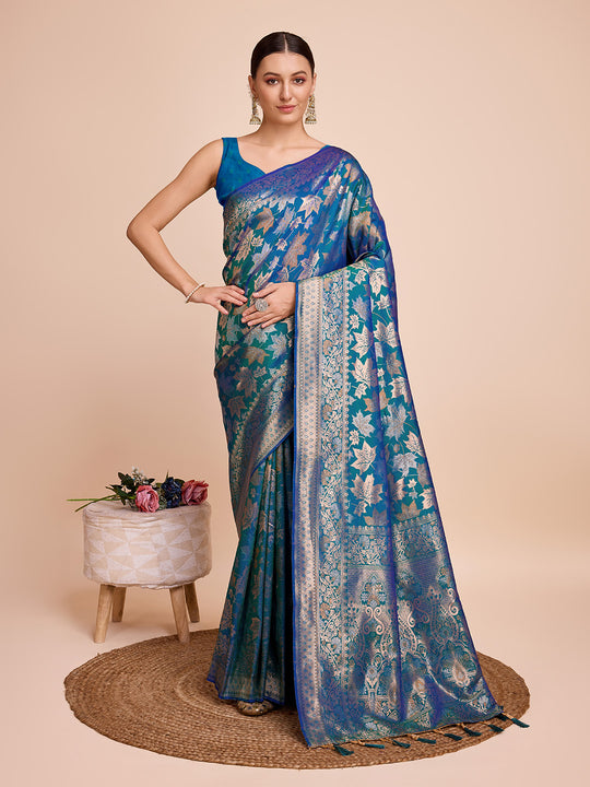 Blue Silk Saree With Blouse Piece