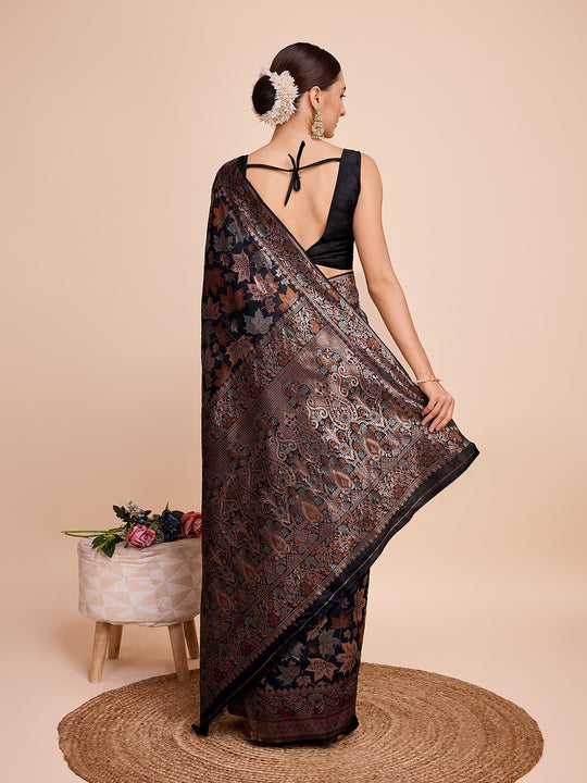 Black Silk Saree With Blouse Piece