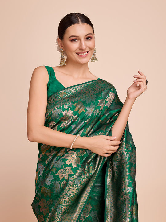 Green Silk Saree With Blouse Piece