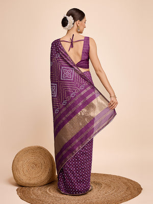 Purple Cotton Saree With Blouse Piece