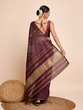 Burgundy Cotton Saree With Blouse Piece
