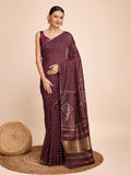 Burgundy Cotton Saree With Blouse Piece