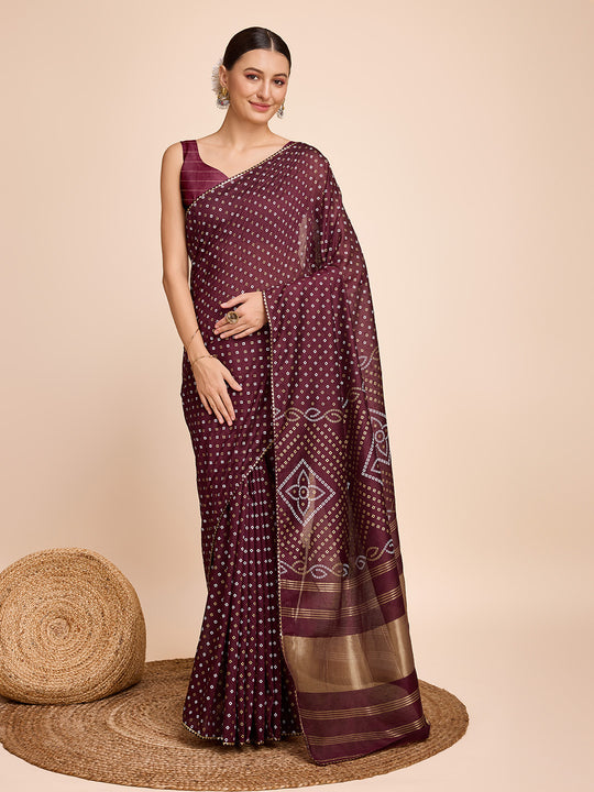 Burgundy Cotton Saree With Blouse Piece