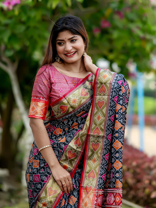 Multi Banarasi Silk Saree With Blouse Piece