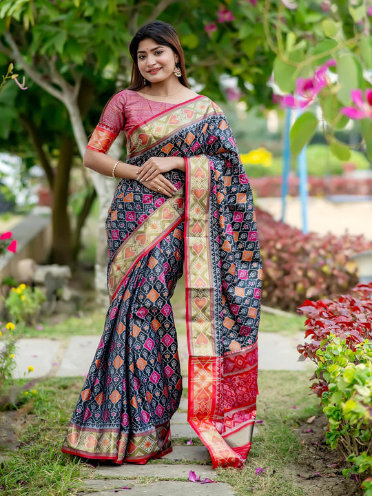 Multi Banarasi Silk Saree With Blouse Piece