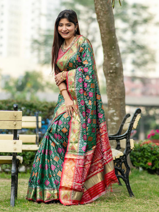 Multi Banarasi Silk Saree With Blouse Piece