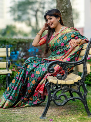 Multi Banarasi Silk Saree With Blouse Piece