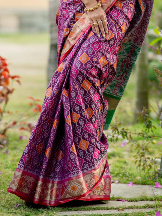 Multi Banarasi Silk Saree With Blouse Piece