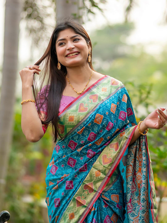 Multi Banarasi Silk Saree With Blouse Piece