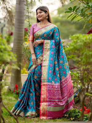 Multi Banarasi Silk Saree With Blouse Piece