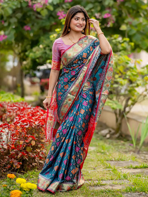 Multi Banarasi Silk Saree With Blouse Piece
