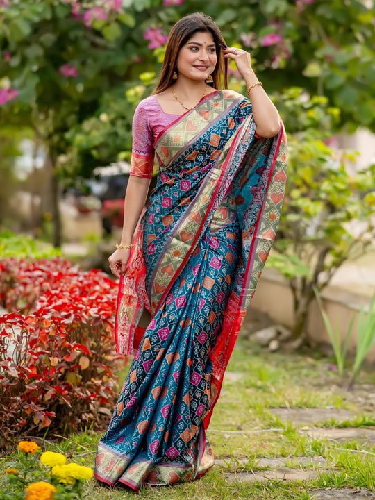 Multi Banarasi Silk Saree With Blouse Piece