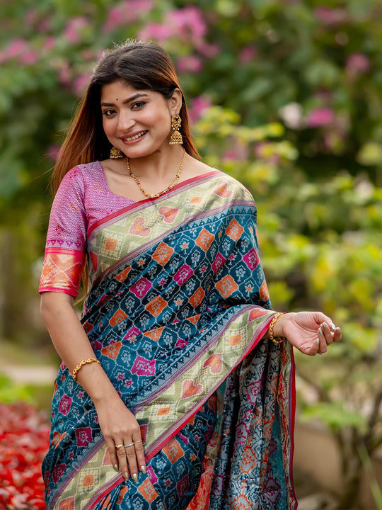 Multi Banarasi Silk Saree With Blouse Piece