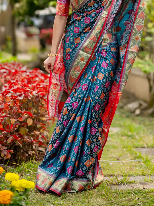 Multi Banarasi Silk Saree With Blouse Piece