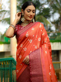 Orange Dola Silk Saree With Blouse Piece