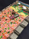 Peach Dola Silk Saree With Blouse Piece