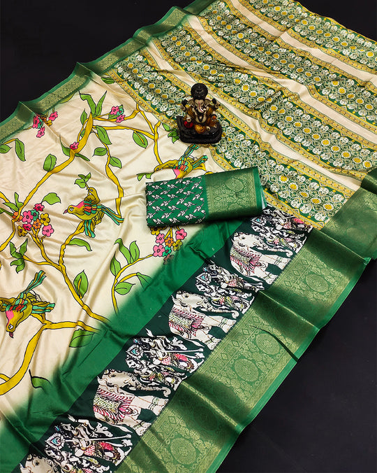 Cream Dola Silk Saree With Blouse Piece