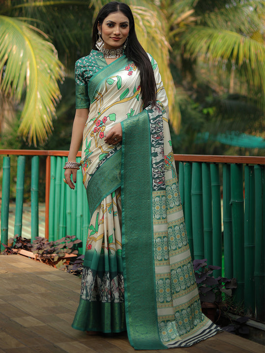 Cream Dola Silk Saree With Blouse Piece