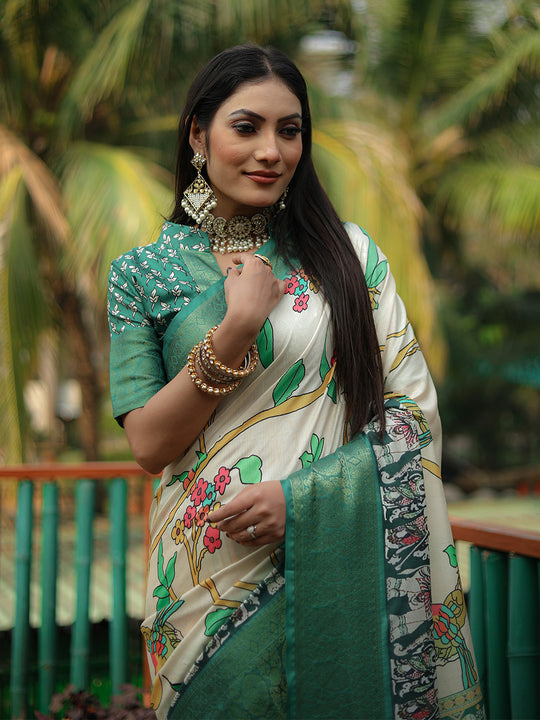 Cream Dola Silk Saree With Blouse Piece