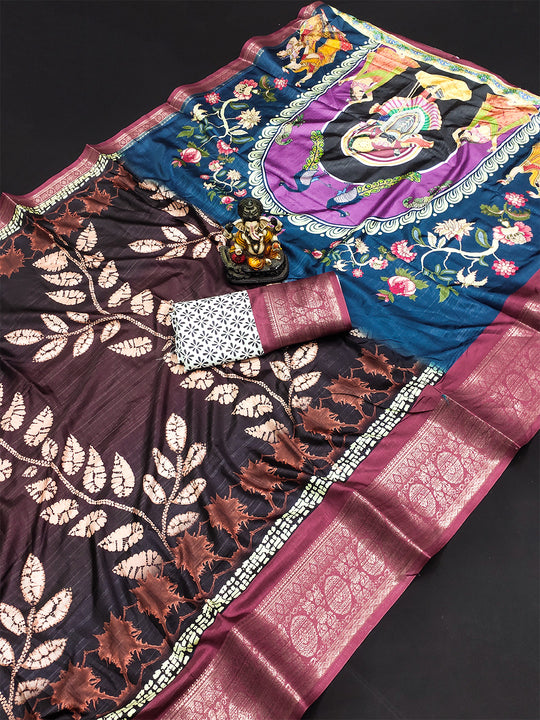 Coffee Brown Dola Silk Saree With Blouse Piece