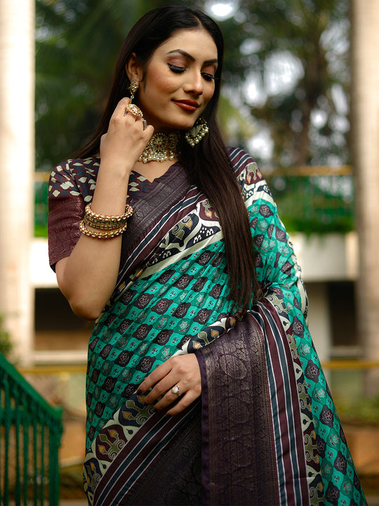 Sea Green Dola Silk Saree With Blouse Piece