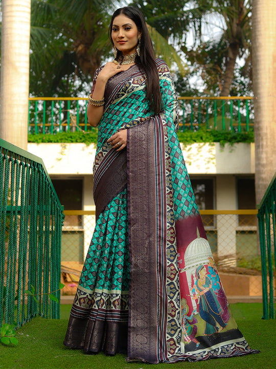 Sea Green Dola Silk Saree With Blouse Piece