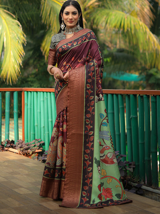 Burgundy Dola Silk Saree With Blouse Piece