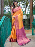 Mustard Kanjivaram Silk Saree With Blouse Piece