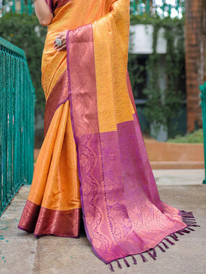 Mustard Kanjivaram Silk Saree With Blouse Piece