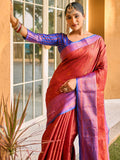 Red Kanjivaram Silk Saree With Blouse Piece