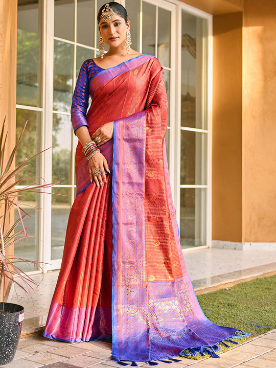Red Kanjivaram Silk Saree With Blouse Piece