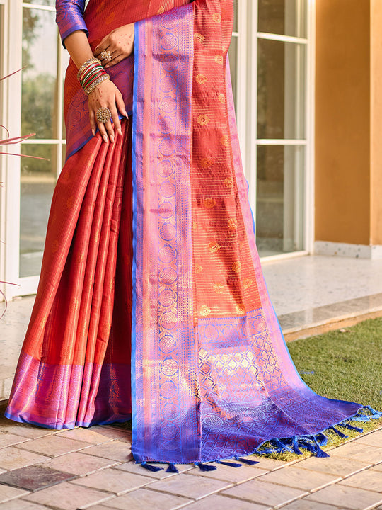 Red Kanjivaram Silk Saree With Blouse Piece