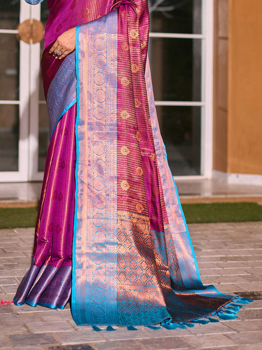 Burgundy Kanjivaram Silk Saree With Blouse Piece