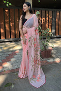 Peach Georgette Saree with Black Blouse Piece