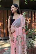 Peach Georgette Saree with Black Blouse Piece