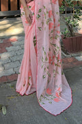 Peach Georgette Saree with Black Blouse Piece