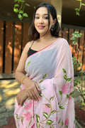 Pink Georgette Saree with Black Blouse Piece