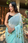 Sky Blue Georgette Saree with Black Blouse Piece