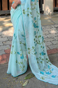 Sky Blue Georgette Saree with Black Blouse Piece