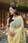Yellow Georgette Saree with Black Blouse Piece