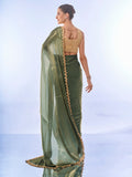 Green Sequinned Designer Sequined Lace Organza Designer Saree