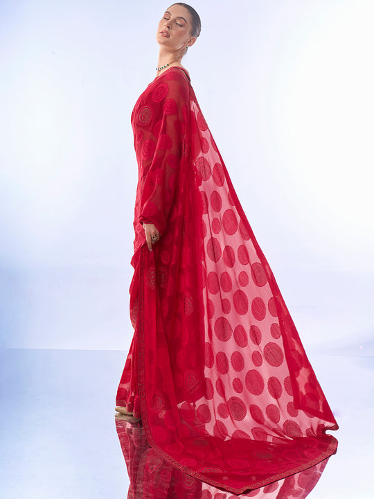 Pink Georgette Party Wear Saree With Blouse Piece