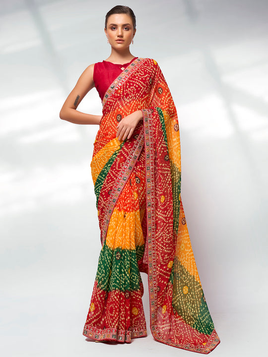 Multicolor Georgette Party Wear Saree With Blouse Piece