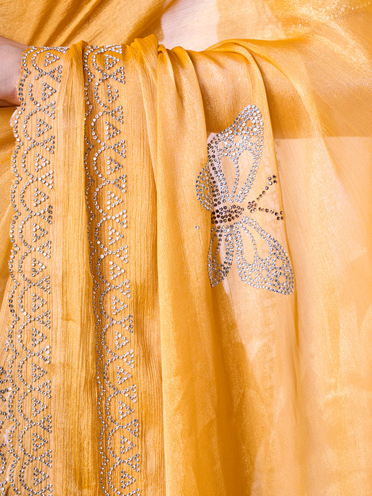 Embellished Beads and Stone Organza Saree With Blouse Piece