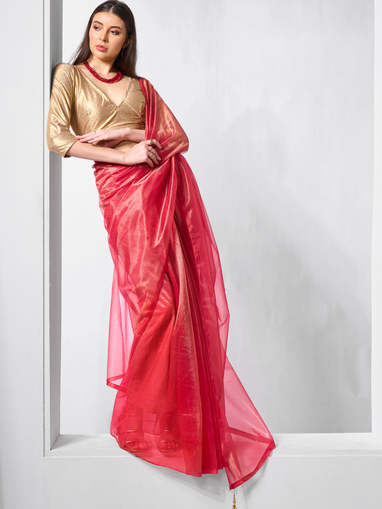 Solid Tissue Saree with Hanging With Blouse Piece