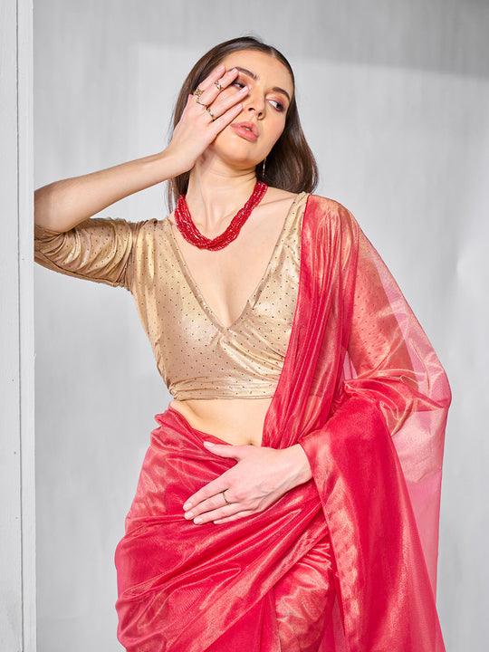 Solid Tissue Saree with Hanging With Blouse Piece