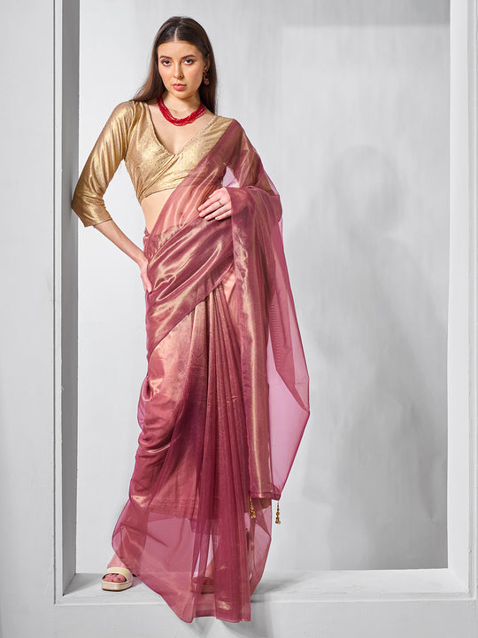 Solid Tissue Saree with Hanging With Blouse Piece