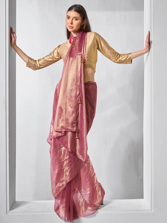 Solid Tissue Saree with Hanging With Blouse Piece