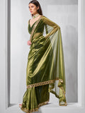 Mirror Work Lace Organza Saree With Blouse Piece