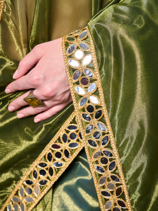 Mirror Work Lace Organza Saree With Blouse Piece